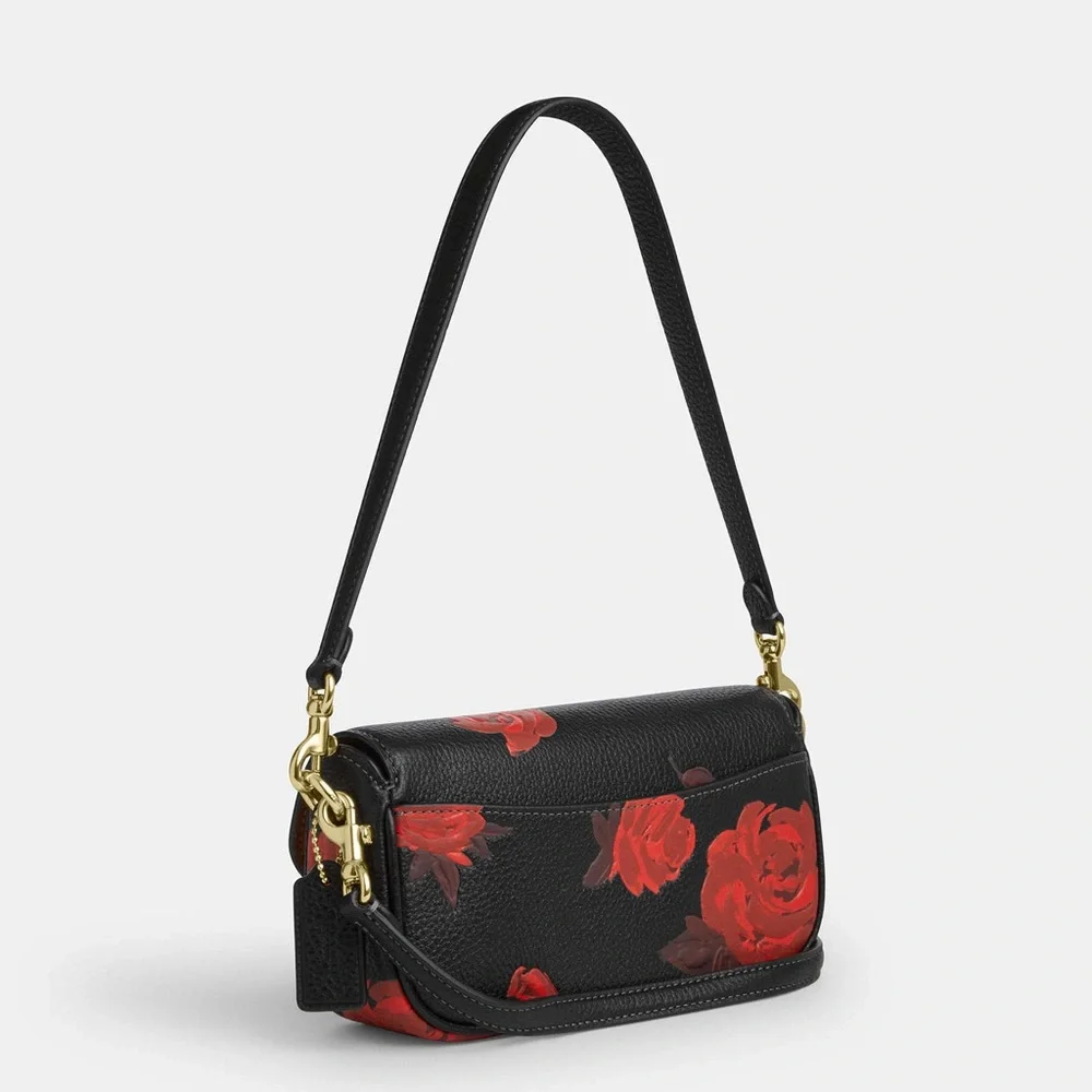 NWT Coach Floral Print Hailey Flap Crossbody Bag CCF74 in Black/Red - Picture 2 of 15